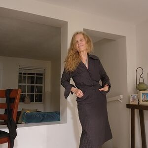 Vintage Navy Blue Searsucker Midi Dress 1950 Size Med Sz 10 Pencil Skirt Bottom